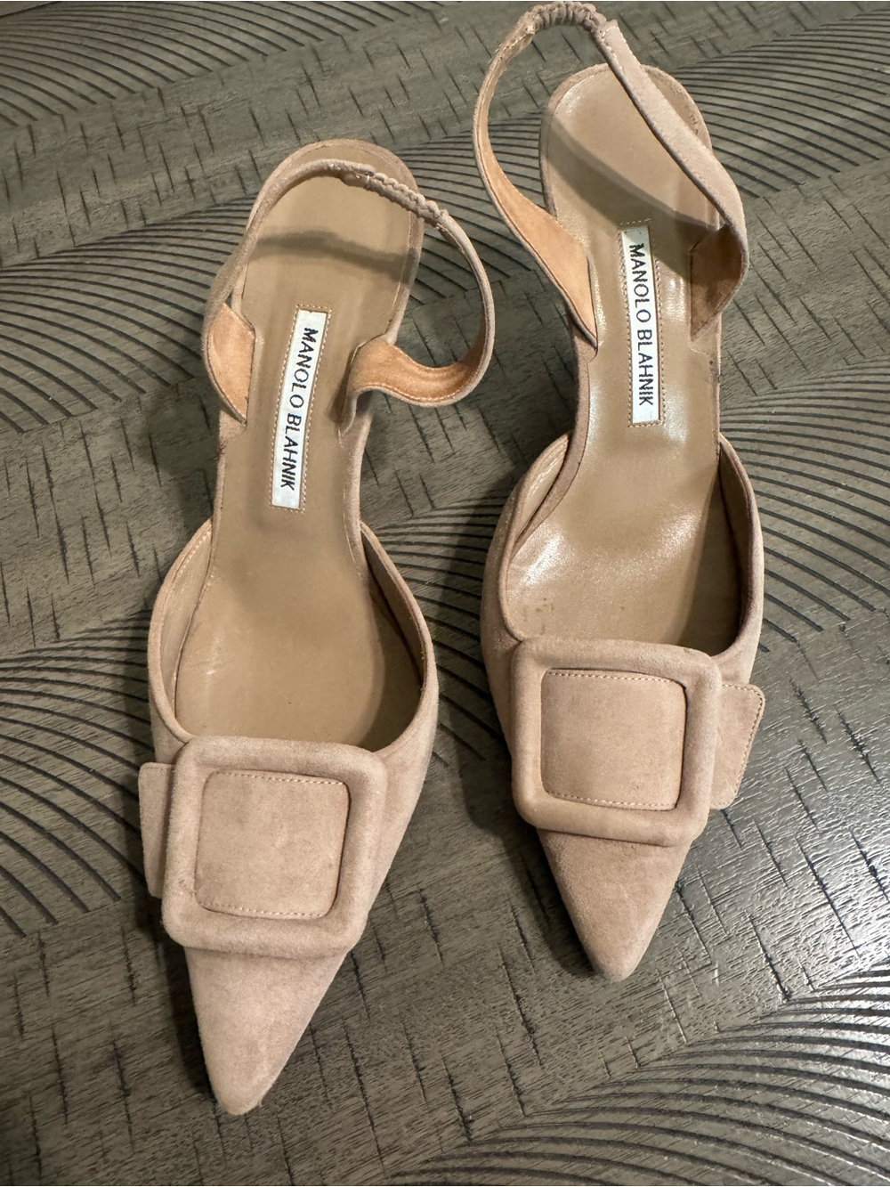 Manolo Blahnik Nude Suede Pointed-Toe Heels